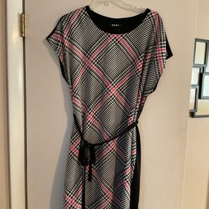 DKNY Dark Navy and Pink Sheath Midi Dress